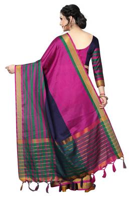 Pink printed polycotton saree with blouse 2