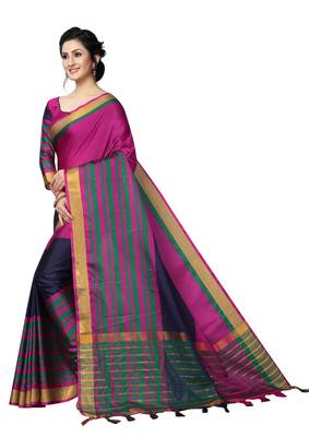 Pink printed polycotton saree with blouse 3