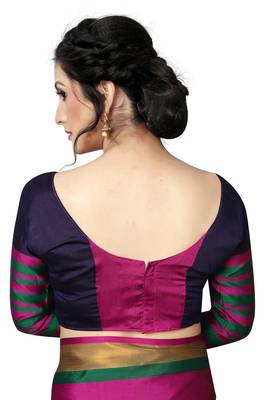 Pink printed polycotton saree with blouse 4