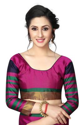 Pink printed polycotton saree with blouse 5