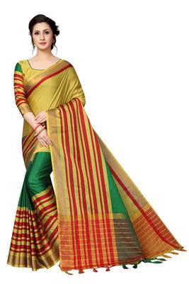 Yellow printed polycotton saree with blouse 1