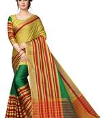 Yellow printed polycotton saree with blouse