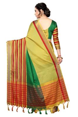 Yellow printed polycotton saree with blouse 2