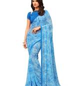 Blue Printed Chiffon Saree With Blouse