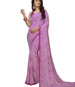 Violet Printed Chiffon Saree With Blouse