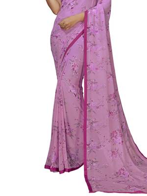 Violet Printed Chiffon Saree With Blouse 3