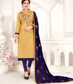 Beige embroidered cotton salwar with dupatta
