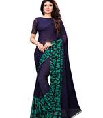 Navy Blue Printed Georgette Saree With Blouse
