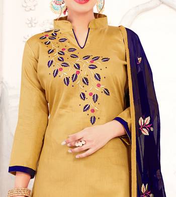 Beige embroidered cotton salwar with dupatta 2