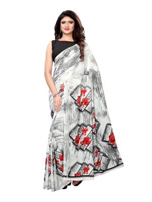 White Printed Georgette Saree With Blouse 1