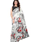 White Printed Georgette Saree With Blouse