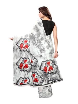 White Printed Georgette Saree With Blouse 3