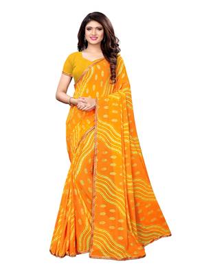 Yellow Printed Chiffon Saree With Blouse 1