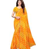 Yellow Printed Chiffon Saree With Blouse