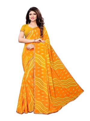 Yellow Printed Chiffon Saree With Blouse 2