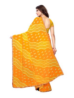 Yellow Printed Chiffon Saree With Blouse 3