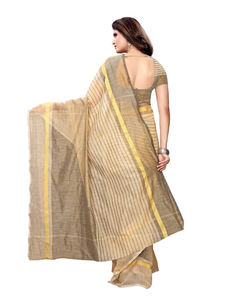 Women's Cotton Silk Beige Woven Design Designer Saree With Blouse Piece