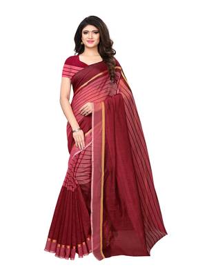 Maroon Woven Cotton Silk Saree With Blouse 1