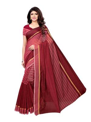 Maroon Woven Cotton Silk Saree With Blouse 2