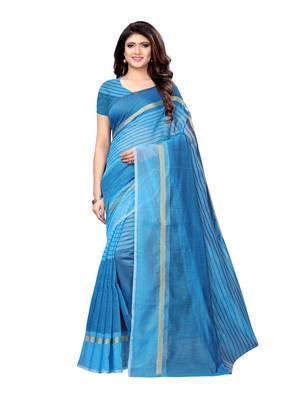 Blue Woven Cotton Silk Saree With Blouse 1