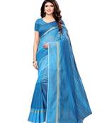 Blue Woven Cotton Silk Saree With Blouse