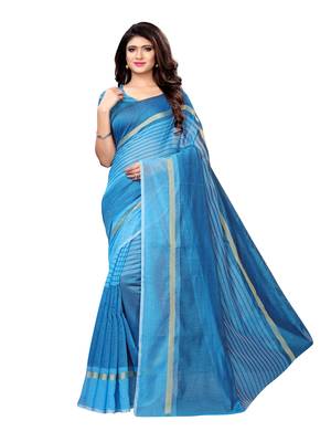 Blue Woven Cotton Silk Saree With Blouse 2