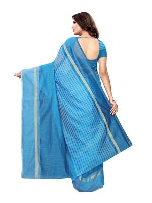 Blue Woven Cotton Silk Saree With Blouse 3