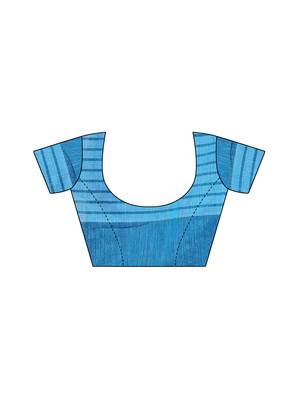 Blue Woven Cotton Silk Saree With Blouse 4
