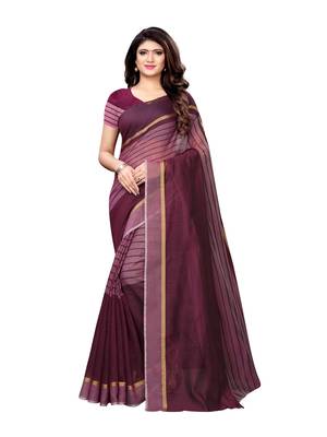 Purple Woven Cotton Silk Saree With Blouse 1