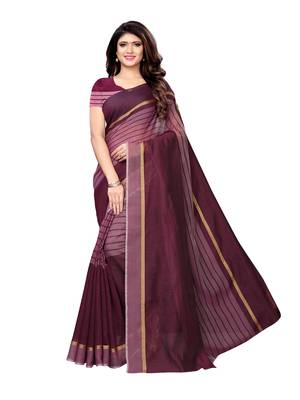 Purple Woven Cotton Silk Saree With Blouse 2