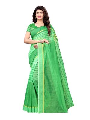 Green Woven Cotton Silk Saree With Blouse 1