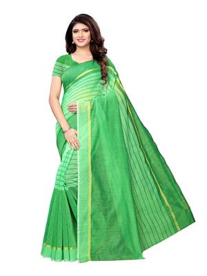 Green Woven Cotton Silk Saree With Blouse 2