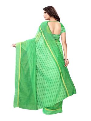 Green Woven Cotton Silk Saree With Blouse 3