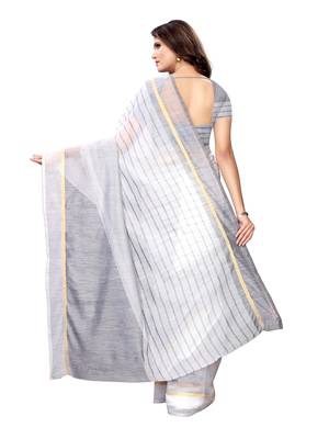 Off White Woven Cotton Silk Saree With Blouse 3