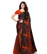 Orange printed shimmer saree with blouse