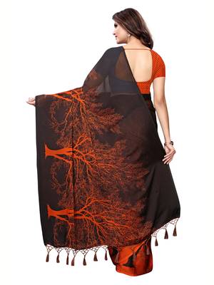 Orange printed shimmer saree with blouse 3