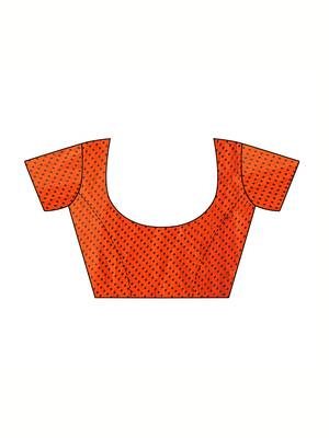 Orange printed shimmer saree with blouse 4