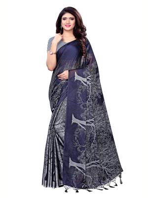 Grey Printed Shimmer Saree With Blouse 1