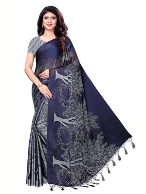 Grey Printed Shimmer Saree With Blouse 2