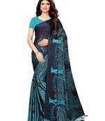 Turquoise printed shimmer saree with blouse