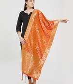 Orange woven banarasi art silk dupatta for women