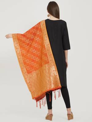 Orange woven banarasi art silk dupatta for women 3
