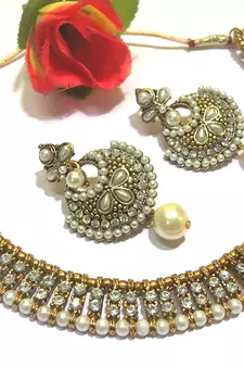 Antic Pearl Stone Polki Necklace Set