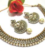 Antic Pearl Stone Polki Necklace Set