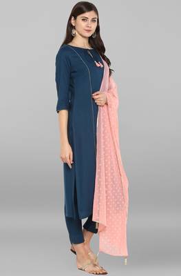 Turquoise plain rayon kurta sets 4
