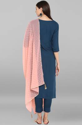 Turquoise plain rayon kurta sets 5