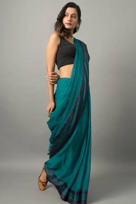 Blue hand woven khadi saree with blouse 1
