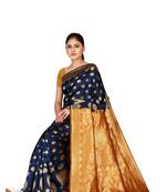 Dark blue woven banarasi saree with blouse