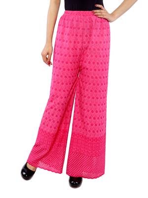 Pink Chikankari Embroidery Cotton Palazzo (Free Size) 1