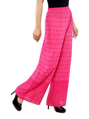Pink Chikankari Embroidery Cotton Palazzo (Free Size) 2